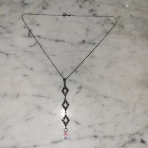 Sterling Silver and Marcasite Necklace with Diamond Shaped Pendant Drops